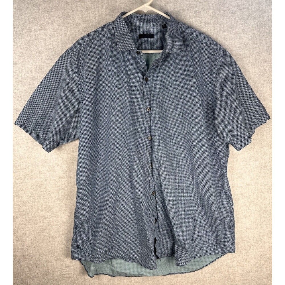 ZACHARY PRELL Men's Blue Abstract Print Cotton Button Up Shirt Size XXL